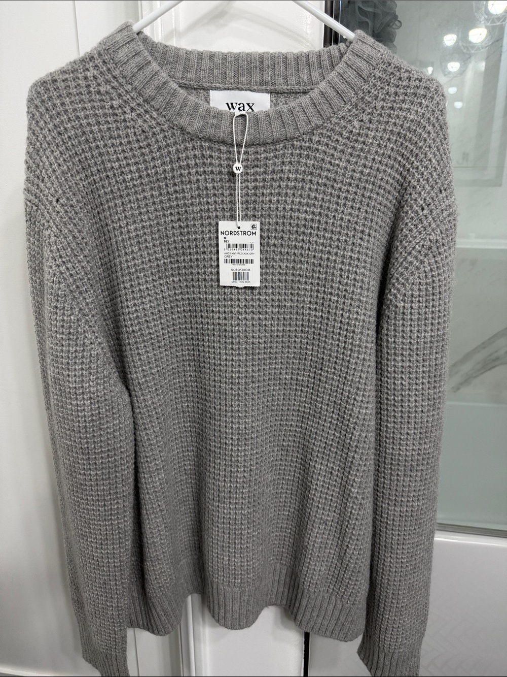 Wax Men's Light Gray Waffle-Knit Crewneck Sweater